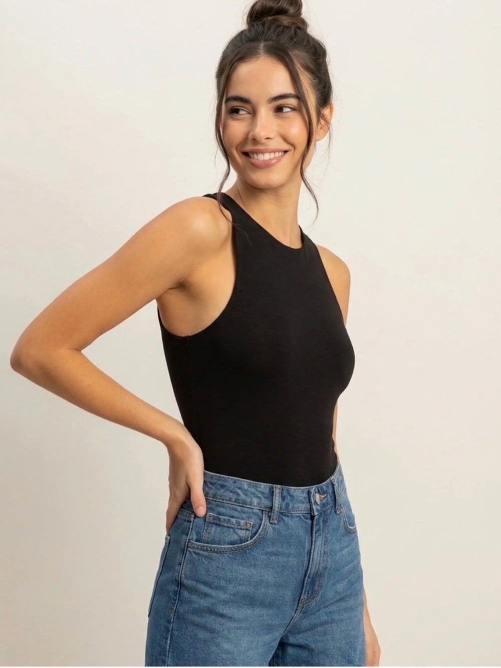 Double Zero High Neck Tank Bodysuit - Black Large